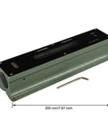 Machinist For Spirit Level, 0.02mm Steel Level For Machine Tool Alignment, 200 mm size, green steel construction, side view with dimensions.