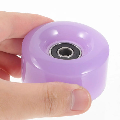 Close-up of one purple 4 Pack Roller Skate Wheel With Bearings Semi Jelly for quad skates, durable PU and metal construction.