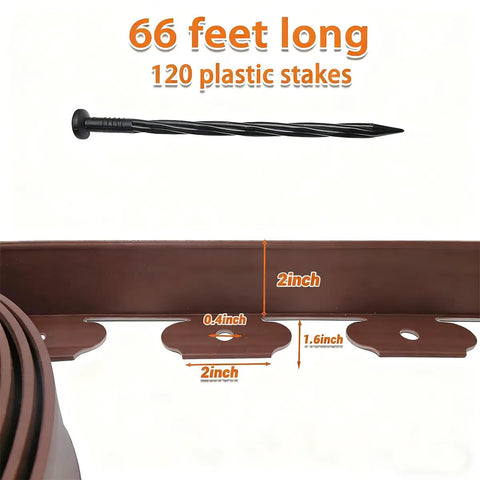 No Dig Garden Edging Kit 66 Feet Of Lawn Border With Plastic Stakes 2 Inch Tall Brown Border For Flower Beds And Pathways