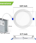 Dimensions of 12 Pack 6 Inch Ultra Thin LED Recessed Ceiling Lights With Junction Box 5 CCT Dimmable Switchable.