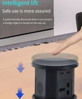 Slick Smart Pop Up Desk Power Strip With Built In Wireless Charging And Auto Lift Design showing intelligent lift feature in action