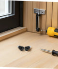 Black Metal Spring Pins Set of 4 Locking Plungers For Heavy Industrial Gear on wooden surface with tools nearby.