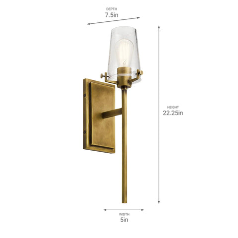 Alton 22 Inch Wall Sconce With Clear Seeded Glass In Natural Brass For Bathroom Vanity Or Mirror Lighting 1 Light Modern Traditional Style