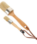 Two Pack Wood Handle Paint Brushes For Deck And Wall Stain Application Oval Synthetic Bristle Set For Furniture Renovation And Home Improvement Easy Grip Soft Streak Free Strokes, two sizes with leather straps