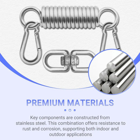 All In One Hanging Kit With Spring Shock Absorber And 360 Degree Swivel Hook For Porch Swing And Hanging Chair, stainless steel hardware
