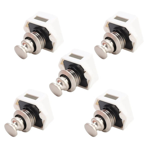 Five Push Button Cabinet Latch With Locking Handle For RV Camper Motorhome And Yacht Doors 14 To 18mm Thick Pearl Nickel Finish
