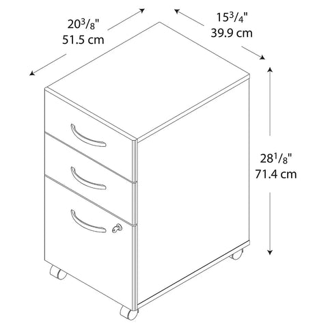 Series C 3 Drawer Mobile File Cabinet In Hansen Cherry For Home Office Organization And Commercial Workspaces, dimensions diagram