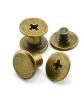Boss Grade 120 Pcs Chicago Screws Cross Head Drive For Bookbinding And Leather Working Dead Serious Zinc Plated Steel Rivets In Bronze 5Mm X 6Mm Straight Shot Diy Hardware For Gritty Build Sessions - Close-up of bronze Chicago screws with Phillips head.