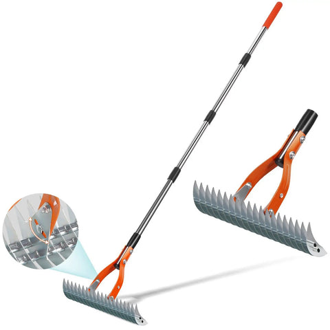Heavy Duty Dethatcher Rake For Lawns With 5 Ft Handle And 70 Inch Adjustable Shaft 19 Tine Thatch Rake For Lawn Loosening Soil And Removal