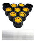 Set of 20Pcs 34mm Toy Car Wheels with 10Pcs 2mm Shafts and 100mm Axles for RC Cars and DIY Robots, plastic wheels and metal rods.