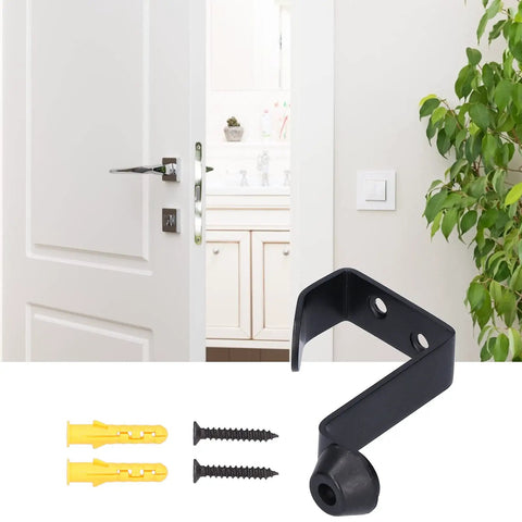 Rock Solid Stainless Steel Door Stopper With Hook, wall-mounted black finish, door bumper installation set, home and office use