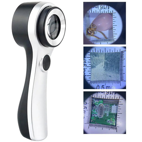 Handheld 10X Magnifier Loupe with Adjustable LED Light and UV Money Detector, Optical Glass Jewelry Magnifier for Inspection