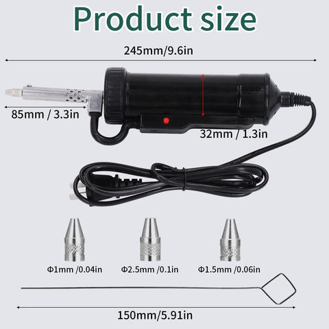 Electric Desoldering Gun Go-To Automatic Solder Sucker Portable Desoldering Pump With 3 Soldering Tips 110V 30W, product size.
