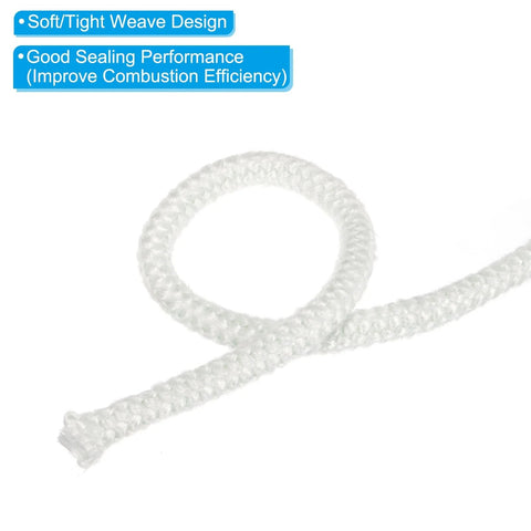 Fiberglass braided round wood stove gasket rope, white, 1/4in x 86in, for stove door seal