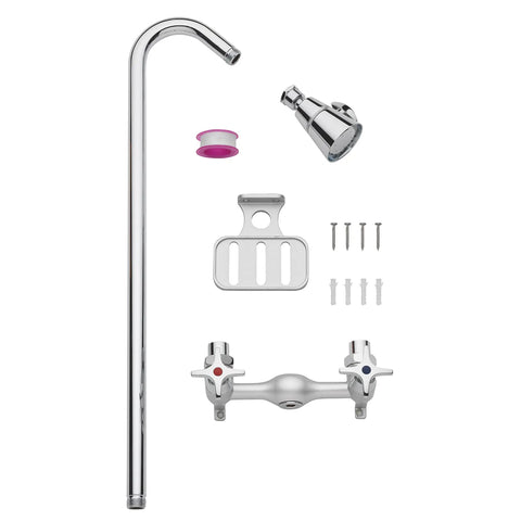 Outdoor Shower Kit With Soap Dish, Rust and Corrosion Resistant Brushed Nickel Finish, Dope For Poolside
