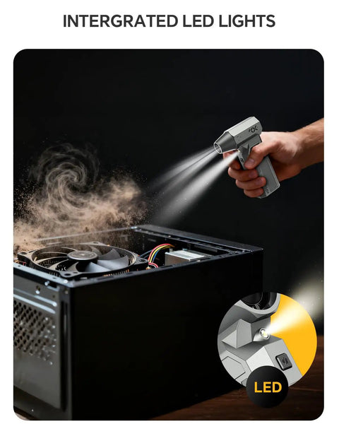 Powerful Cordless Air Duster With LED Display And Brushless Motor 150000 RPM cleaning computer with LED light in use
