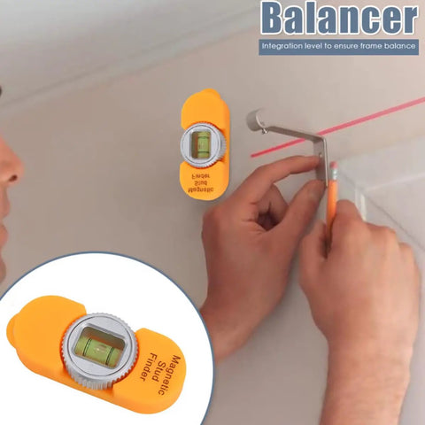Portable Screw Finder Magnetic Detector for Wood and Metal Studs used to find balance on a wall with a level bubble.