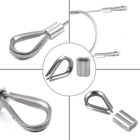 2 In 1 Wire Rope Crimping Tool And Cutter For DIY Rigging, Crimps 1/16 To 1/8 Inch Cable, Includes M3 Stainless Steel Wire Rope Thimbles