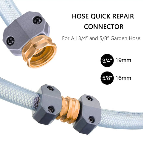 Garden Hose Repair Kit With Quick Connectors No Fuss All Metal Aluminum Mender Fittings Zinc Clamp System For Five Eighth Inch And Three Quarter Inch Hoses Includes Three Male And Three Female Connectors Six Clamps And Six Gaskets side view
