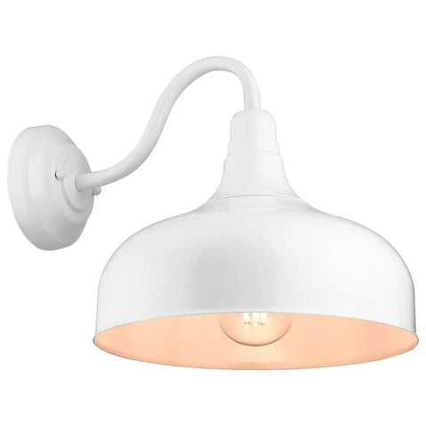 Gooseneck Rustic Barn Light Fixture Wall Mount White Finish, E26 Socket, A19 Bulb Compatible, 12 Inch Shade, Indoor Outdoor Use, Wet Location Approved, 60W Max, ETL Listed
