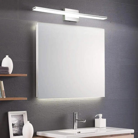 30 Inch Vanity Light Bar Over Mirror LED Chrome Bathroom Lighting 16W 6000K Cool White Acrylic Wall Fixture in modern bathroom