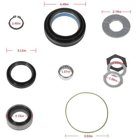 Ford Super Duty Front Axle Seals Kit With Outer Dust Seal Inner Tube Seal Needle Bearing Snap Ring And Thrust Washer For Dana 50 60 Front Axle On Excursion F250 F350 F450 1998 2004, showing size measurements