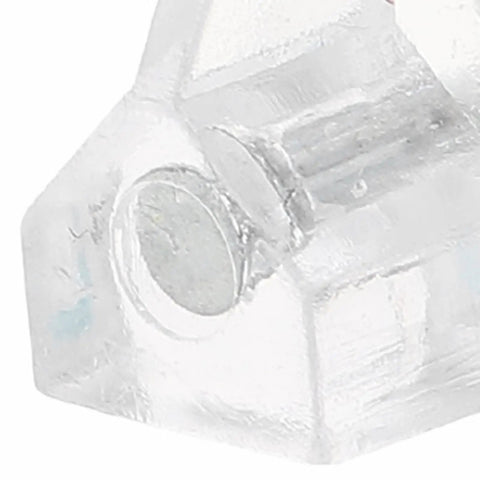 Close-up of Clear Plastic Shelf Support Pins Set, 60pcs 3mm Pegs with studs showing transparent low-profile design for cabinets.