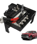 Engine Compartment Fuse Block 84354721 84460795 For Chevy Silverado Gmc Sierra 1500 2500 HD 3500 HD 2017 To 2019 close-up view with red truck background.