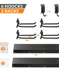 Garage Organizer Wall Mount Rack With Six Removable Hooks Heavy Duty Steel Tool Hanger components and dimensions.