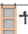 Oil Rubbed Bronze Sliding Barn Door Hardware Kit With 8 Foot Track In Brushed Antique Bronze Finish on wooden door