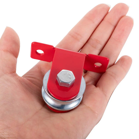 Rope Pulley System Kit With 32mm Wheel, Wall Mount, Ball Bearing Inside, For Quiet Smooth Spin, Heavy Duty Rope Pulley Set, DIY Ready Install, 2 Pack Durable Construction For Gym Garage Or Workshop Use, red wall-mount pulley in hand