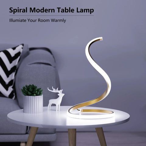 Dope Spiral LED Desk Lamp With Dimmable Three Color Temperatures Touch Control Minimalist Modern Gold Finish on table