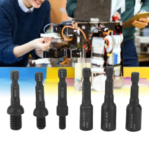 Six Piece Set With Quarter Inch Shank Double Ended Air Sockets in Chrome Molybdenum Steel for Furniture and Woodworking