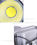 Close-up view of Pro Grade Rechargeable Floodlight With Blazing Bright Lumens And Complete Weather Shielding showing yellow lens and aluminum frame.