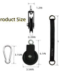 Product size of Compact Pulley Cable System For Home Gyms, Silent Weight Attachment, includes pulley, cable, strap, carabiner