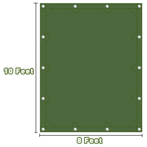 Heavy Duty Canvas Tarp 8x10 Feet With Rustproof Aluminum Grommets Every 24 Inches, 12oz green tarpaulin dimensions display