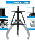 Heavy Duty 3 Jaw Gear Puller Set 10 Ton Capacity Steel Jaw Removal Tool For Gears Pulleys Flywheels And Bearings showing a detailed construction with T-handle and base.