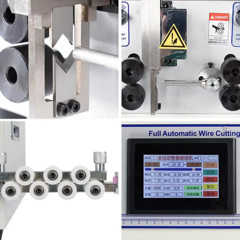 Detail of Auto Wire Stripper And Cutter With Crisp Touchscreen Display Heavy Duty Cable Prep Machine For Pvc Teflon And Silicone showing rollers and touchscreen interface.