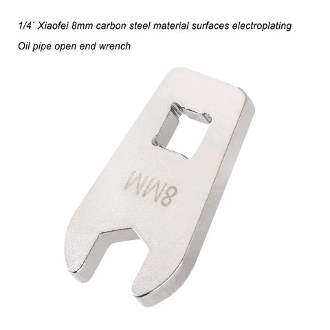 Rock Solid 8MM Disc Brake Spanner Heavy Duty Precision Steel Construction Designed Slick For Hydraulic Cable Adjustment And Bike Chain Tune Ups Goes Hard On Every Mechanic Setup, showing 8mm carbon steel open end wrench with shiny finish.
