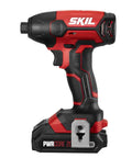 Red and black impact driver from 4 Tool Power Kit With 20V Cordless Drill Driver Impact Driver Reciprocating Saw And LED Spotlight