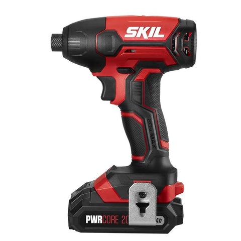 Red and black impact driver from 4 Tool Power Kit With 20V Cordless Drill Driver Impact Driver Reciprocating Saw And LED Spotlight