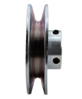 Side view of 4 Inch Single Groove V Belt Pulley With 1 Inch Bore For A B 5L 4L AX BX Belts, Carbon Steel 1020, Zinc Plated, showing keyseat.