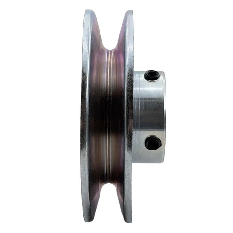 Side view of 4 Inch Single Groove V Belt Pulley With 1 Inch Bore For A B 5L 4L AX BX Belts, Carbon Steel 1020, Zinc Plated, showing keyseat.