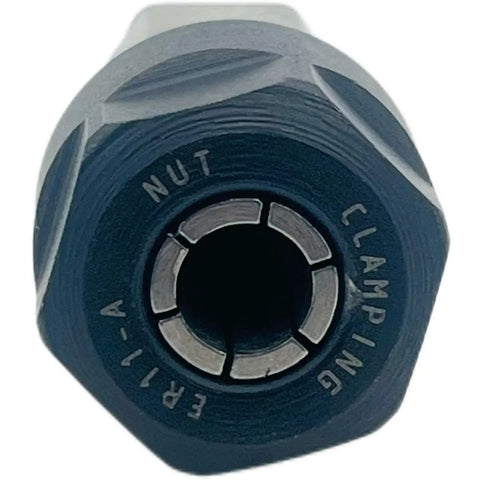 Front view of Collet Adapter For M12 Polisher Sander With ER11 Nut And One Eighth Inch And One Quarter Inch Collets M9x0.75 Threaded End