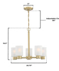 Five Light Indoor Chandelier In Champagne Brass Finish With Frosted Glass For Dining Room Kitchen Or Foyer Sloped Ceiling Mount