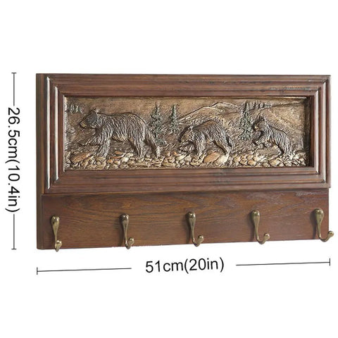 Bad Ass Wall Mounted Coat Rack With Thick Wood Body And Heavy Zinc Alloy Hooks Ultimate Mudroom Flex Storage American Embossed Vibes with bear design.
