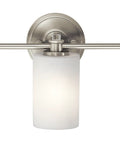 Single light detail of Sleek 3 Light Vanity Light With Satin Etched Opal Glass And Clear Glass Accents In Brushed Nickel Finish