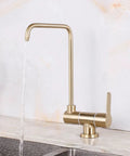 YHdtUO Filter Brushed Gold Drinking Faucet Only Cold Water Stainless Steel Kitchen Faucets-A，C-A，C-A with flowing water.