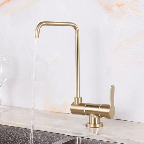 YHdtUO Filter Brushed Gold Drinking Faucet Only Cold Water Stainless Steel Kitchen Faucets-A，C-A，C-A with flowing water.