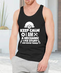 Men's Mechanics Tank Top Straight Up Comfy 100 Percent Cotton Sleeveless Shirt Featuring Keep Calm Graphic on model